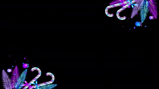 Diseño Animación Loop Ramas Giratorias Pino Bastones Caramelo Colores Neón — Vídeos de Stock