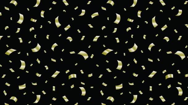Patrón Confetti Color Dorado Con Caída Animada Sobre Fondo Negro — Vídeos de Stock