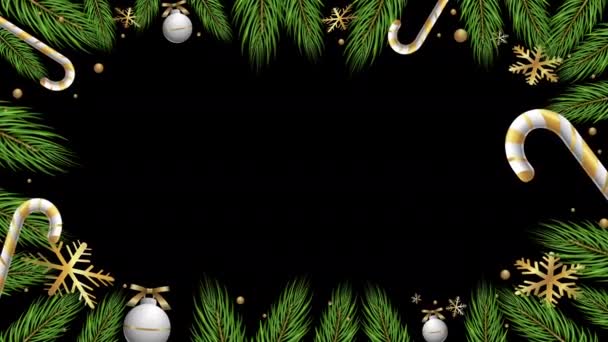 Animation Design Neujahr Und Weihnachtsbaum Blätter Mit Christmas Black Backdrop — Stockvideo