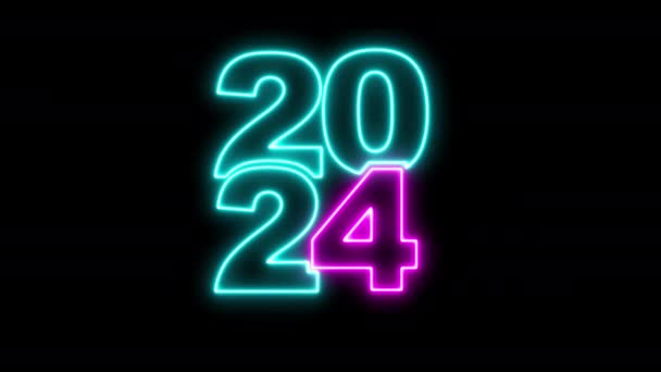 2024动画霓虹灯设计 新年快乐创意卡设计 — 图库视频影像