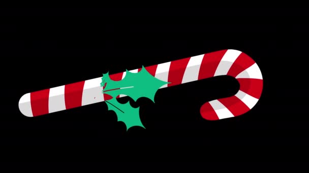 Animated Realistische Candy Cane Geïsoleerd Zwarte Achtergrond — Stockvideo