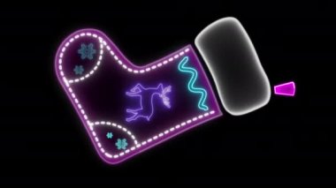 Kara Taneli ve Geyik Dekorasyonlu Animasyon Neon Dekoratif Noel Çorabı