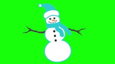 Yeşil arka planda el sallayan kardan adam.