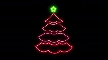 Siyah arkaplanı olan Neon Noel ağacı