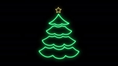 Siyah arkaplanı olan Neon Noel ağacı