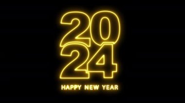 2024 mutlu yeni yıl sarı neon metin siyah arkaplan üzerine