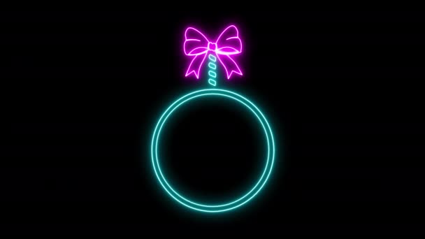 Animated Glowing Neon Tag Ontwerp Element Met Gloeiende Lintboog — Stockvideo