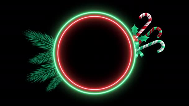 Natal Neon Armação Redonda Com Decorações Sobre Fundo Preto — Vídeo de Stock