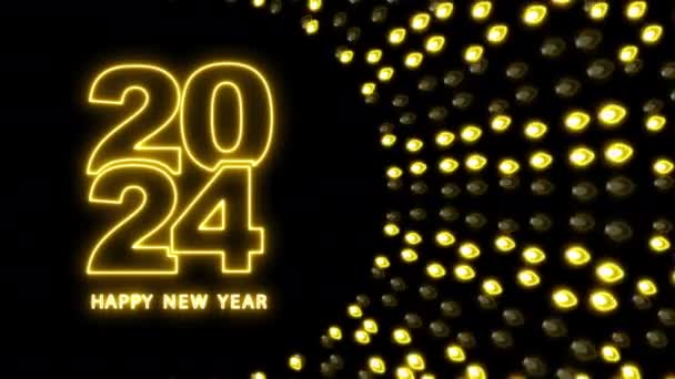 2024 Felice Anno Nuovo Testo Neon Giallo Con Lampade Sfondo — Video Stock
