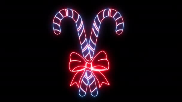 Neon Glowing Candy Canes Set Tied Ribbon Bow — Stock Video