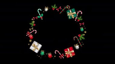 Aydınlatılmış Neon Çerçeveli Dekoratif Noel Çelengi Tasarımı Siyah Arkaplanda İzole Edildi