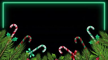 Noel ağacı dalları, şeker kamışları ve Holly Berry 'li Noel kartı şablonu