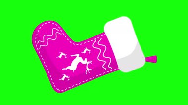 Geyik ve Holly Böğürtlenli Pembe Noel Çorabı Yeşil Kromakey Arkaplanda Dönüyor
