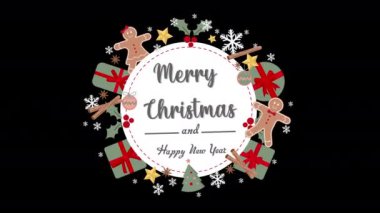 Mutlu Noeller ve Yeni Yıl Çerçevesi Kara Arkaplandaki Dekorasyonlar. 