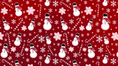 Kardan adam, kar taneleri ve şeker kamışlarıyla kusursuz kırmızı desenli.