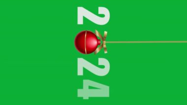 2024 yeni yıl kırmızı Noel toplarıyla yeşil arka plan