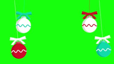 Yeşil arka planda izole edilmiş Noel topları animasyonu