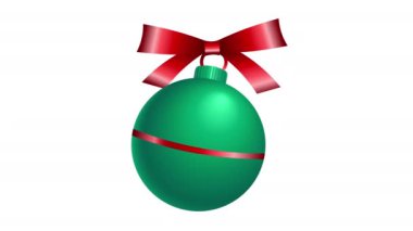 Beyaz arka planda kırmızı kurdeleli yeşil Noel topu