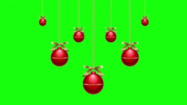 Kırmızı Noel topları yeşil arka planda izole edilmiş animasyon