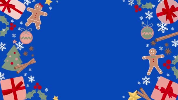 Plantilla Banner Celebración Aislada Conjunto Decoraciones Navidad Azul — Vídeos de Stock