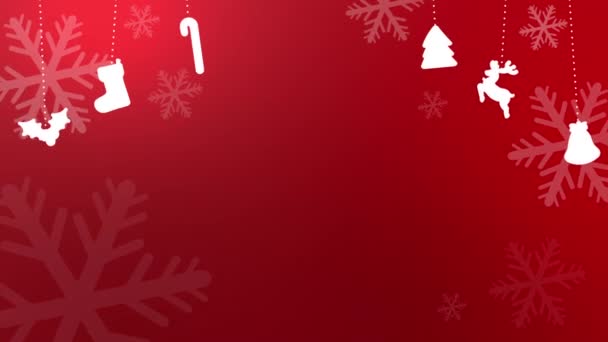 红色圣诞背景 雪片和挂着的装饰 — 图库视频影像