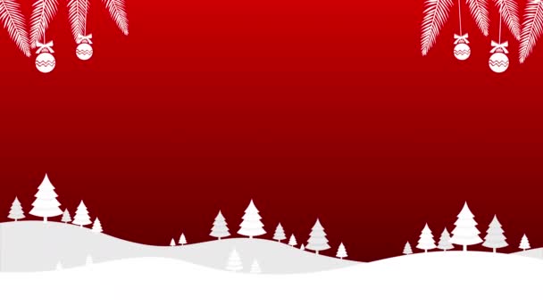 Χριστουγεννιάτικη Κάρτα Χειμερινό Τοπίο Κόκκινο Φόντο — Αρχείο Βίντεο