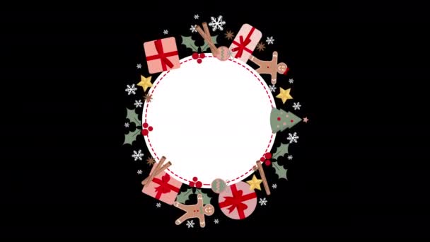 Різдвяні Прикраси Набір Круглих Рам Ізольовані Чорному Тлі — стокове відео