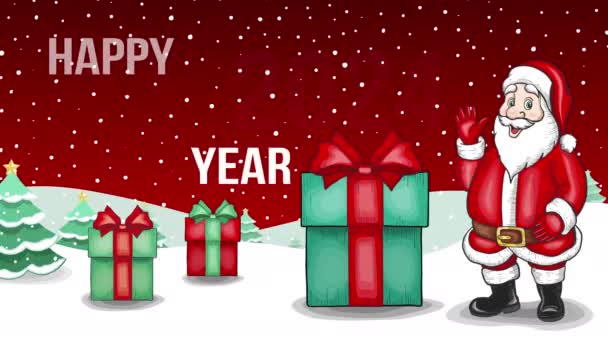 Buon Anno Animato 2024 Biglietto Auguri Con Babbo Natale Regali — Video Stock