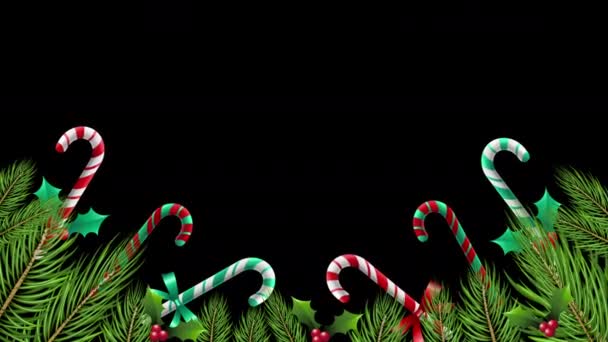 Julkort Mall Med Julgransgrenar Candy Canes Och Holly Bär — Stockvideo