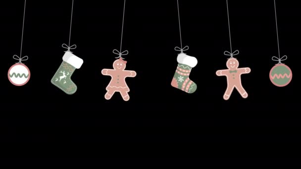 Siyah Arka Planda Asılı Noel Kurabiyesi Koleksiyonu — Stok video