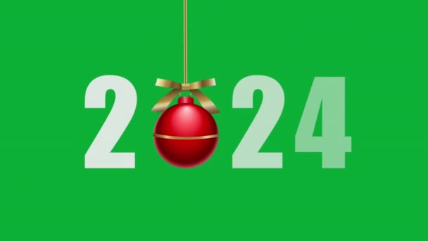 2024 Nuovo Anno Sfondo Verde Con Palline Natale Rosse — Video Stock