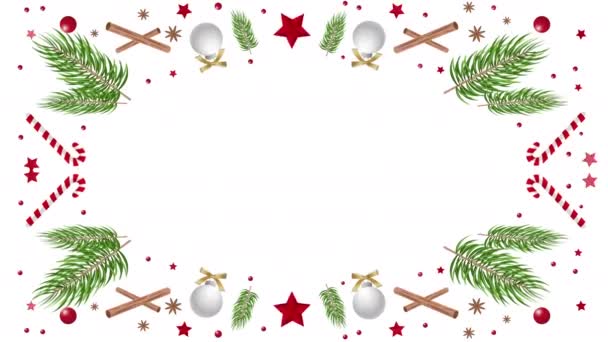 Refleksja Christmas Frame Sosny Świeże Gałęzie Dekoracje Białym Tle — Wideo stockowe