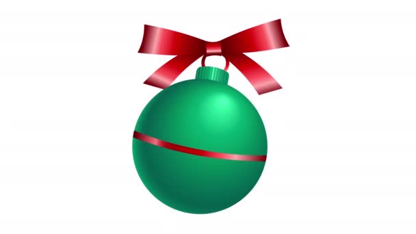 Зеленый Рождественский Мяч Красным Бантом Белом Фоне — стоковое видео