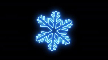  Neon Parlayan Kar Tanesi Simgesi Kara Arkaplanda izole edildi. Kış Sezonu Animasyon Tasarım Elemanı. Dekoratif Kar Tanesi Tasarımı. Merhaba Kış Işıklı Element.