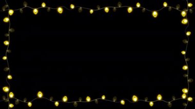 Noel ve Yeni Yıl Çerçeve İpi Sarı Işık Ampulleri yanıp sönen Daylight Tungsten ampulleri ile izole edilmiş Noel ışığı dekorasyonu arka plan animasyonu