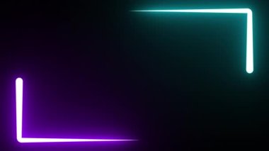 Neon Lights Frame, Siyah Arkaplan Elektrikli Parlak Çerçeveli Kusursuz Soyut Animasyon Üzerine Hareket Ediyor. Animasyon Çizgileri Hareketi Şekli Elektrik Hareketi ve Parti Lazeri Gösterisi
