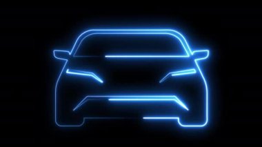 Modern Parlayan Neon Hattı Hafif Araba Animasyonu. Led Light Araç Kara Platform 'da izole edildi. Ulaşım Dijital Tasarımı. Modern Araba Neon Tasarım Elementi.