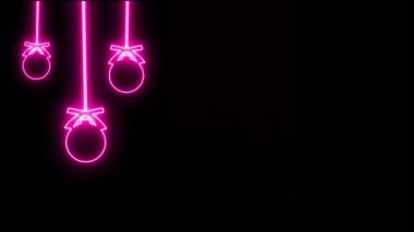 3D gerçekçi neon asılı Noel topları. Animasyon siyah arka planda dönüyor ve izole edilmiş Noel Baloları 