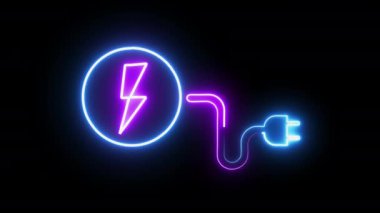 Parlayan Neon Işık Elektrikli Araç Animasyon Tasarımı. Şarj istasyonunda kablolu animasyon fişi takılı modern elektrikli akıllı araba şarj oluyor. Eko Temiz Enerji Kavramı Neon Elektrikli Araç