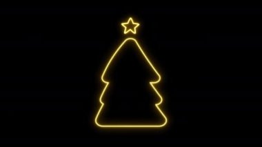  Siyah Arkaplanda Parlayan Neon Noel Ağacı. Neon, Noel 'in soyut döngü geçmişini aydınlattı. Yeni yıl ve tatil modern kutlama kartı şablonu 
