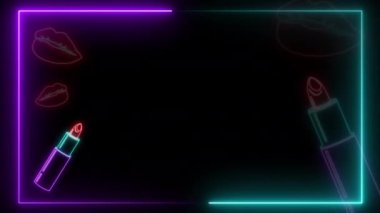 Parlayan neon çizgisi ruj ve Nail cilası 4K video çerçeve görüntü animasyonu. Güzellik Merkezi konsepti çekici tasarım unsuru. Kozmetik Ürün Reklamları veya Döşeme Çubuğu Tabelası.