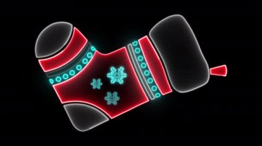 Kartaneli Neon Dekoratif Asma Çorap ve Noel Ağacı Kara Arkaplan 'da izole edilmiş Noel Çorabı Tasarımı Elementi