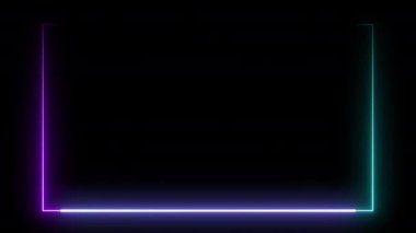 Neon Lights Frame, Siyah Arkaplan Elektrikli Parlak Çerçeveli Kusursuz Soyut Animasyon Üzerine Hareket Ediyor. Animasyon Çizgileri Hareketi Şekli Elektrik Hareketi ve Parti Lazeri Gösterisi