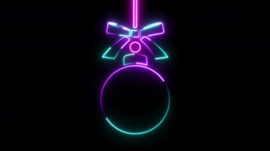 Yeni yıl balosu. Animasyon Parlayan Neon Tag Tasarım Elemanı Aydınlatılmış Kurdele Yayı ile. Siyah Arkaplanda İzole Edilmiş Etiket 