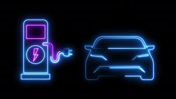 Glödande Neon Light Electric Vehicle Animation Design Modern Elektrisk Smart — Stockvideo