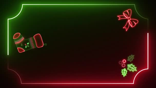 ブラックバックグラウンドネオンにアニメーショングローイングネオンクリスマスツリーは 抽象的なXmasループを照らし ホリデーお祝いのカードテンプレートネオンはループデザインを回転ライトを輝かせます — ストック動画