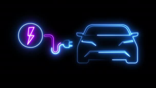 Lumineux Néon Lumière Véhicule Électrique Animation Design Chargement Électrique Moderne — Video