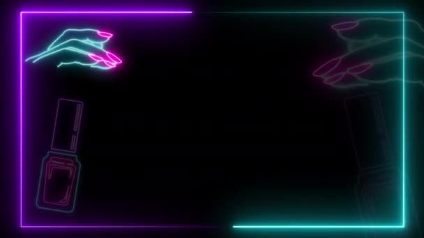 Glowing Neon Line Nail Polish Frame Template Motion Graphic Animation — Stock Video
