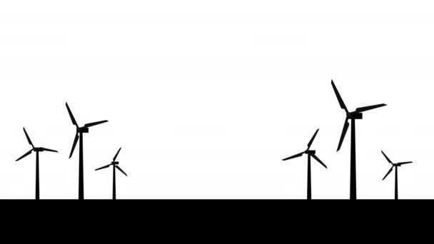 Silueta Kolekce Větrných Turbín Izolované Pozadí Vektorová Silueta Styl Větrné — Stock video
