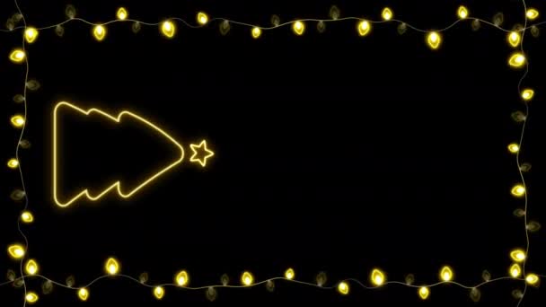 クリスマスと新年のフレームストリングイエローライトバルブストリング イエローデイライトタングステンライト電球 隔離されたフリッカーリングクリスマスライトデコレーション背景アニメーション — ストック動画
